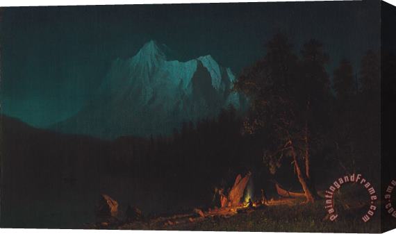 Albert Bierstadt Mountainous Landscape By Moonlight Stretched Canvas Print / Canvas Art