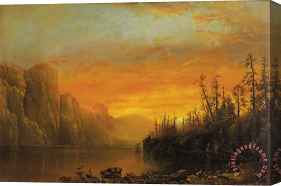 Albert Bierstadt Sunset Behind The Cliffs Stretched Canvas Painting / Canvas Art