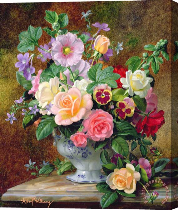Albert Williams Roses Pansies And Other Flowers In A Vase Stretched Canvas Print / Canvas Art