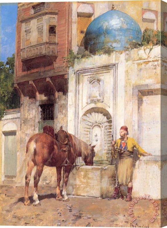 Alberto Pasini At The Well Stretched Canvas Print / Canvas Art