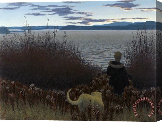 Alex Colville Dog, Boy And St. John River Stretched Canvas Painting / Canvas Art