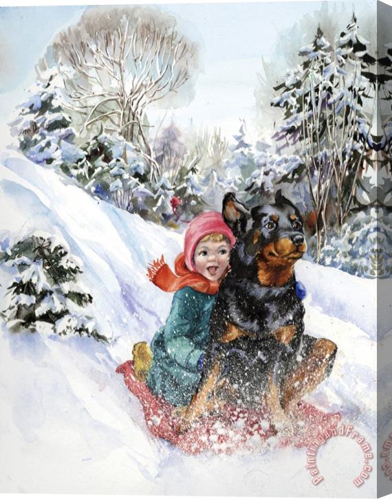 Alexander Day Good Dog Carl Goes Sledding Stretched Canvas Painting / Canvas Art