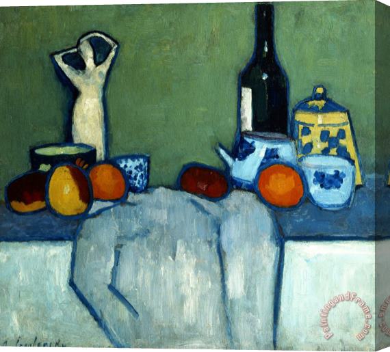 Alexei Jawlensky Still Life with Bottle, Fruit And Figure Stretched Canvas Painting / Canvas Art