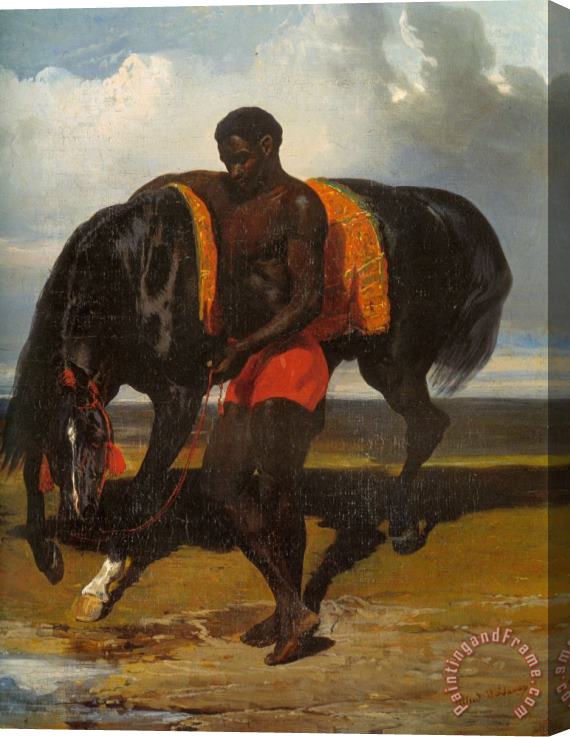 Alfred Dedreux African Keeping a Horse at The Side of a Sea Stretched Canvas Print / Canvas Art