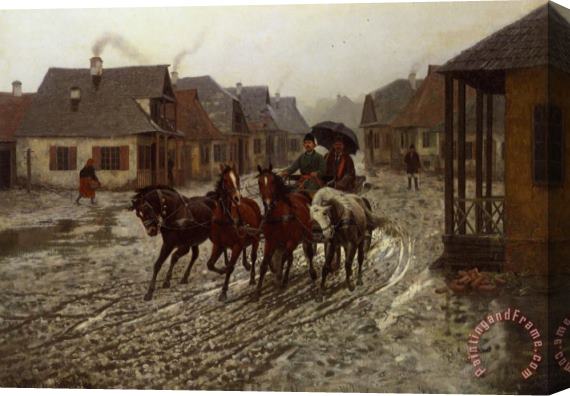 Alfred von Wierusz Kowalski A Journey in The Rain Stretched Canvas Painting / Canvas Art