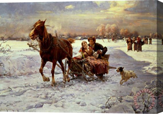 Alfred von Wierusz Kowalski Lovers in a sleigh Stretched Canvas Print / Canvas Art