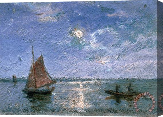 Alfred Wahlberg Fishing Boats by Moonlight Stretched Canvas Painting / Canvas Art