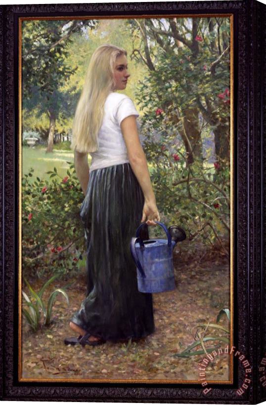 Allan R. Banks Watering Girl Stretched Canvas Painting / Canvas Art
