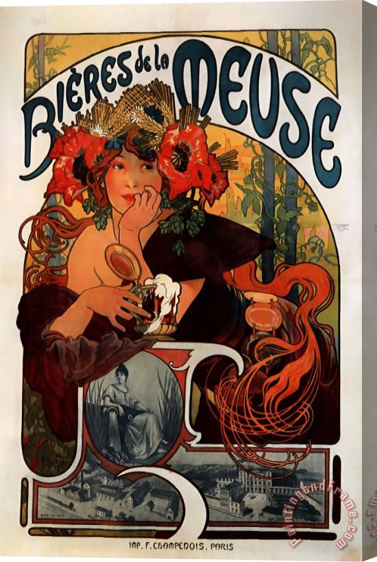 Alphonse Maria Mucha Bieres De La Meuse Stretched Canvas Print / Canvas Art