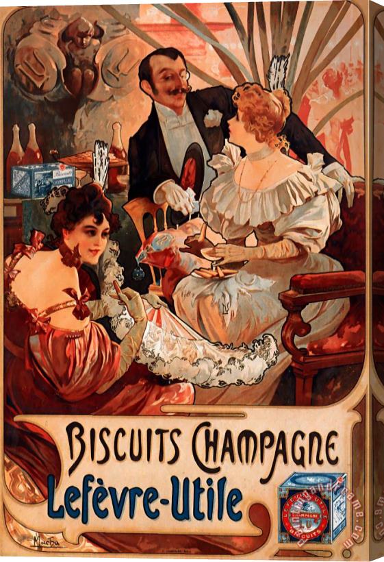 Alphonse Maria Mucha Biscuits Champagnelefevreutile Stretched Canvas Painting / Canvas Art