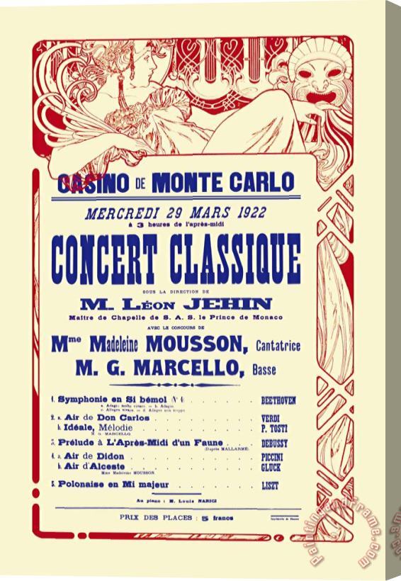 Alphonse Marie Mucha Concert at The Monte Carlo Casino Stretched Canvas Painting / Canvas Art
