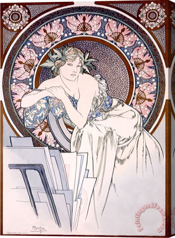 Alphonse Marie Mucha Femme Aux Coquelicots Stretched Canvas Painting / Canvas Art