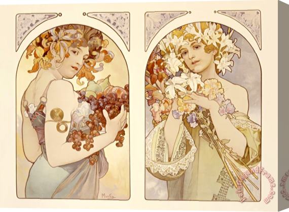 Alphonse Marie Mucha Fruits And Flowers Stretched Canvas Print / Canvas Art