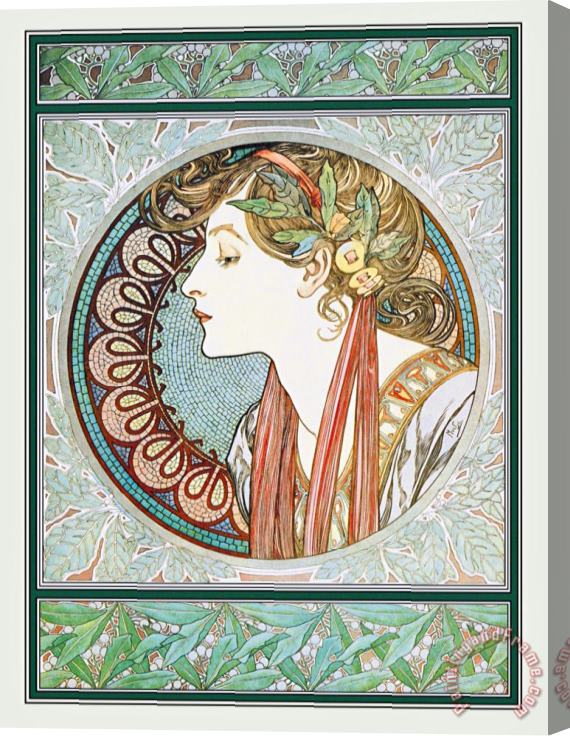 Alphonse Marie Mucha Woman's Profile Stretched Canvas Painting / Canvas Art