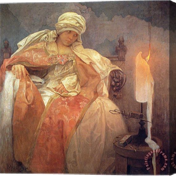 Alphonse Marie Mucha Woman with a Burning Candle 1933 Stretched Canvas Print / Canvas Art