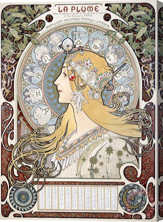 Alphonse Marie Mucha Zodiac Le Plume Stretched Canvas Painting / Canvas Art
