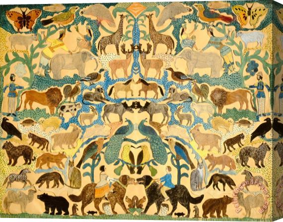 American School Antique Cutout Of Animals Stretched Canvas Painting / Canvas Art