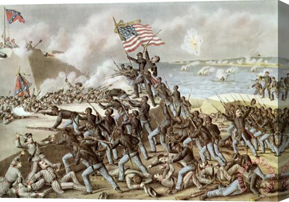 American School Black troops of the Fifty Fourth Massachusetts Regiment during the assault of Fort Wagner Stretched Canvas Print / Canvas Art