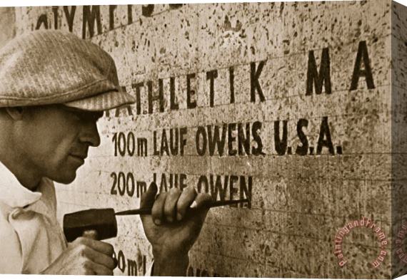 American School Carving the name of Jesse Owens into the champions plinth at the 1936 Summer Olympics in Berlin Stretched Canvas Painting / Canvas Art