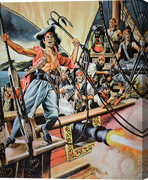 American School Pirates preparing to board a Victim Vessel Stretched Canvas Print / Canvas Art