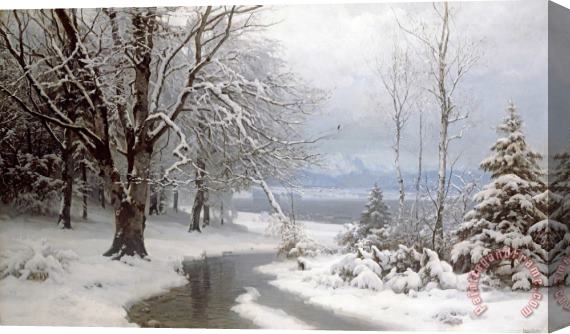 Anders Andersen-Lundby A Wooded Winter Landscape Stretched Canvas Painting / Canvas Art