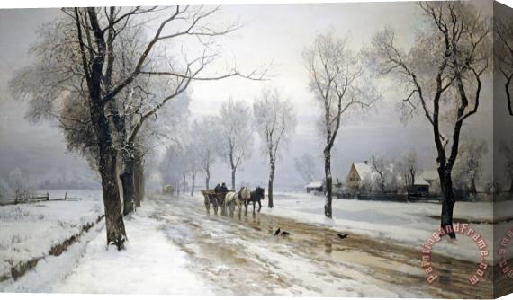 Anders Andersen-Lundby An Extensive Winter Landscape with a Horse And Cart Stretched Canvas Print / Canvas Art