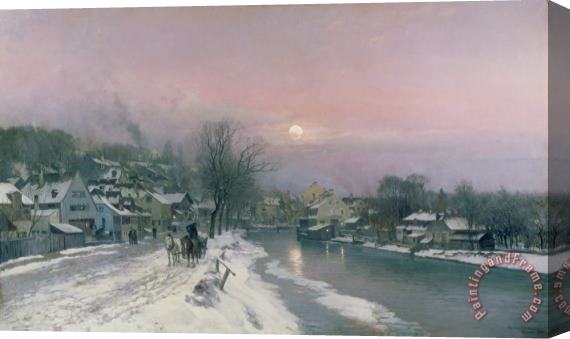 Anders Anderson Lundby A Canal Scene in Winter Stretched Canvas Print / Canvas Art