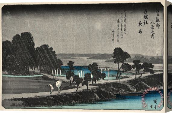 Ando Hiroshige Eight Views of The Neighborhood of Edo, Night Rain at Azumasha Stretched Canvas Print / Canvas Art