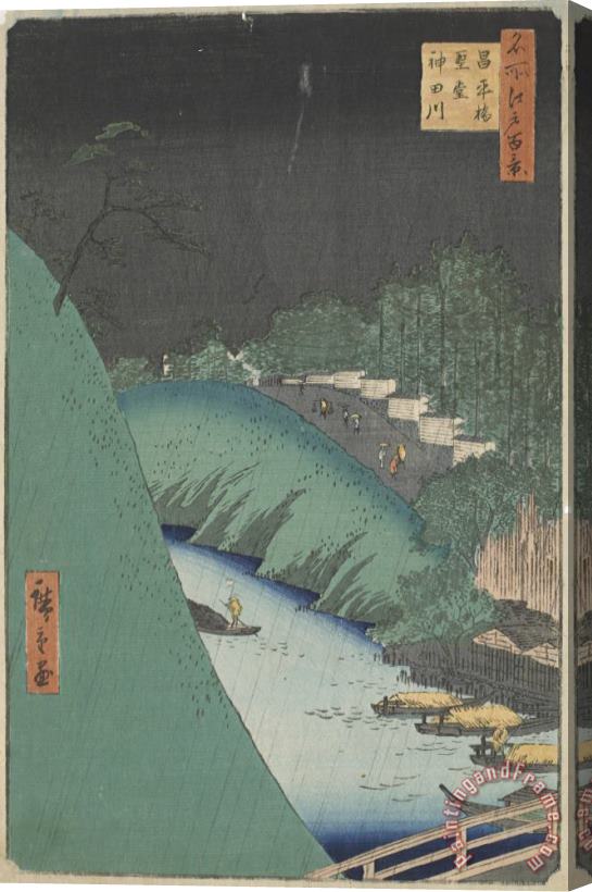 Ando Hiroshige Rain in The Seido Hall And Shohei Bridge Over The Kanda River From The Series One Hundred Views of Famous Places in Edo Stretched Canvas Painting / Canvas Art