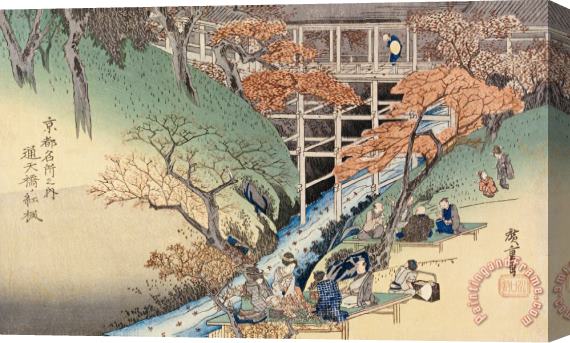Ando Hiroshige Red Maple Leaves At Tsuten Bridge Stretched Canvas Painting / Canvas Art