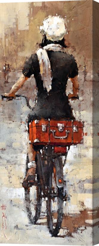 Andre Kohn A Girl with a Red Suitcase Stretched Canvas Painting / Canvas Art