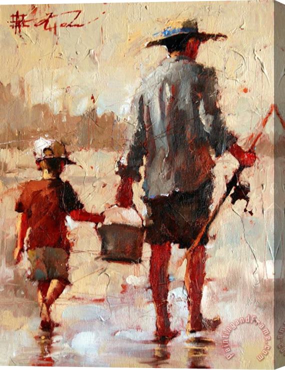 Andre Kohn Fishing with Dad Stretched Canvas Painting / Canvas Art