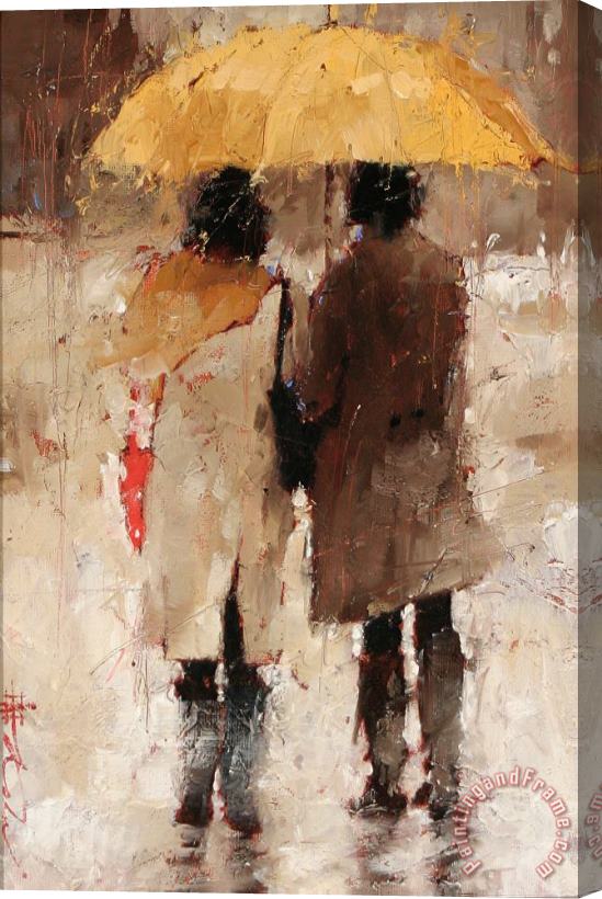 Andre Kohn Shopping in The Rain Stretched Canvas Print / Canvas Art