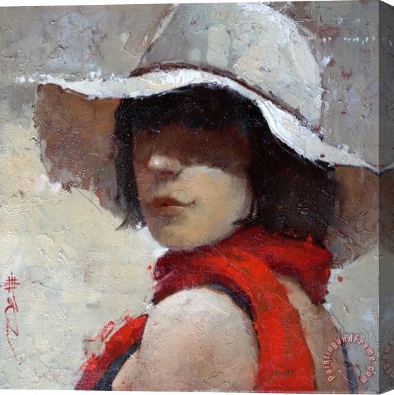 Andre Kohn Woman White Hat Stretched Canvas Print / Canvas Art