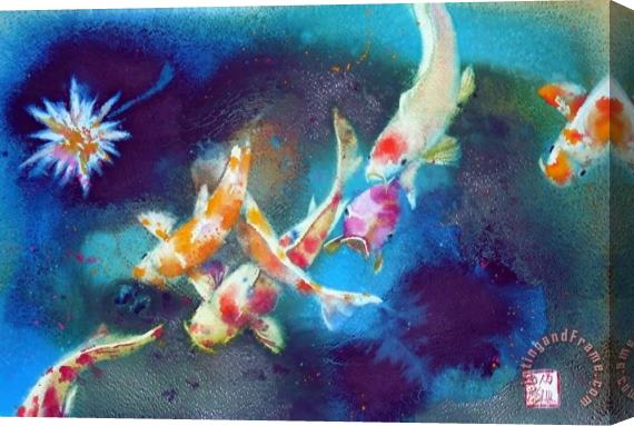 Andre Mehu Garland of Koi fishes Stretched Canvas Print / Canvas Art