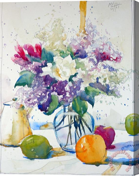 Andre Mehu Sketch with lilac and freesia Stretched Canvas Print / Canvas Art