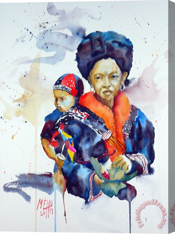 Andre Mehu Yao woman with her child Stretched Canvas Print / Canvas Art