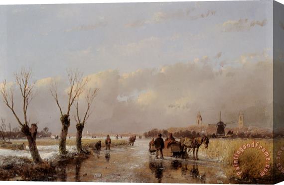 Andreas Schelfhout Figures on a Frozen Canal Stretched Canvas Print / Canvas Art