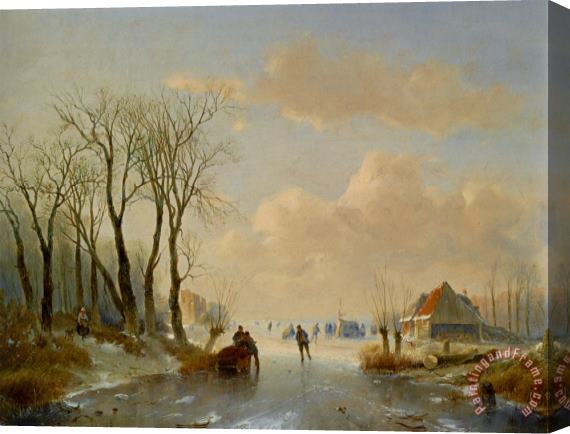 Andreas Schelfhout Skaters on The Ice with a Koek En Zopie in The Distance Stretched Canvas Print / Canvas Art