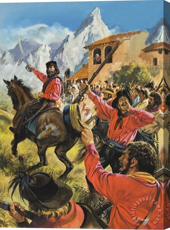 Andrew Howat Guiseppe Garibaldi and his army in the battle with the Neopolitan Royal troops Stretched Canvas Painting / Canvas Art