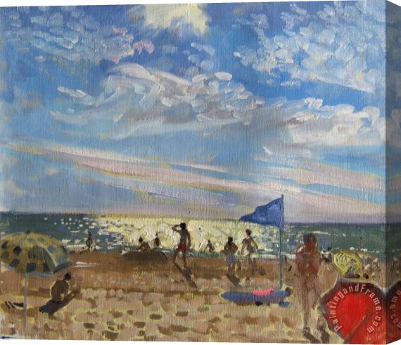 Andrew Macara Blue flag and red sun shade Stretched Canvas Print / Canvas Art