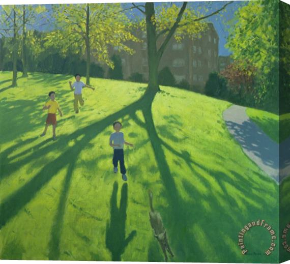 Andrew Macara Children Running in the Park Stretched Canvas Print / Canvas Art