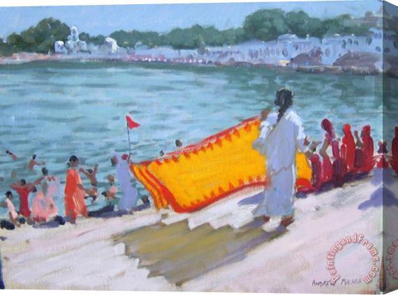 Andrew Macara Drying Sari Pushkar Stretched Canvas Painting / Canvas Art
