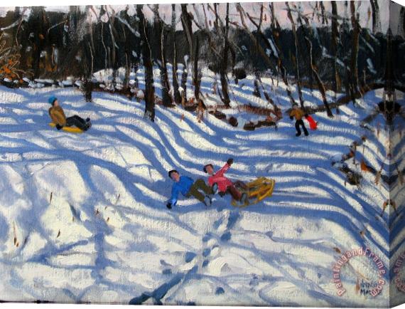 Andrew Macara Two boys falling off a sledge Stretched Canvas Print / Canvas Art