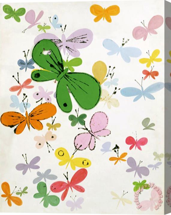 Andy Warhol Butterflies C 1955 Big Green in Middle Stretched Canvas Painting / Canvas Art