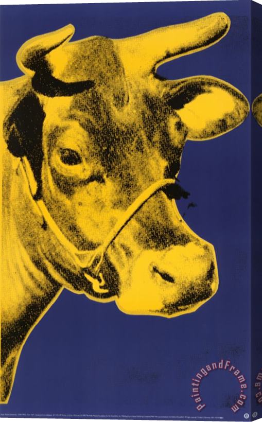 Andy Warhol Cow Yellow on Blue Background Stretched Canvas Painting / Canvas Art