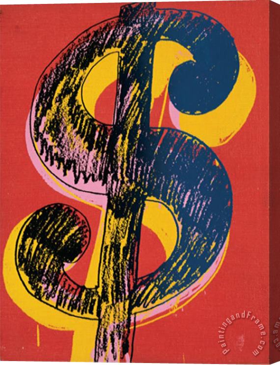 Andy Warhol Dollar Sign C 1981 Black And Yellow on Red Stretched Canvas Print / Canvas Art