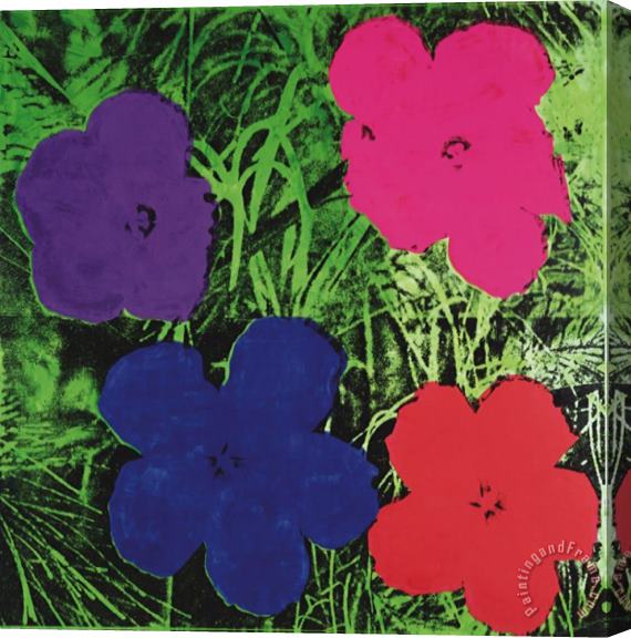 Andy Warhol Flowers C 1964 1 Purple 1 Blue 1 Pink 1 Red Stretched Canvas Print / Canvas Art