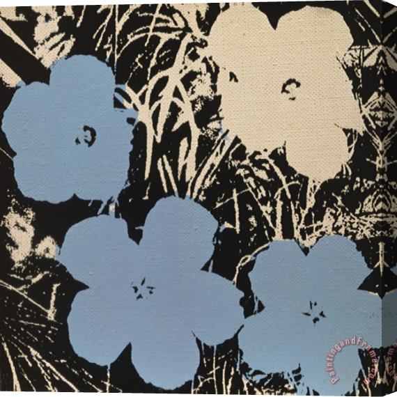 Andy Warhol Flowers C 1965 3 Blue 1 Ivory Stretched Canvas Painting / Canvas Art