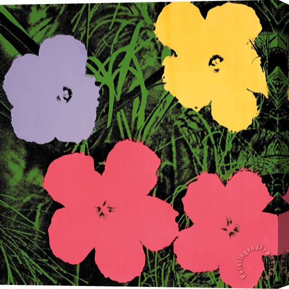 Andy Warhol Flowers C 1970 1 Purple 1 Yellow 2 Pink Stretched Canvas Print / Canvas Art